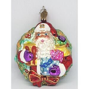 Christopher Radko A Gift For Giving Santa Wreath Glass Christmas Ornament 5”